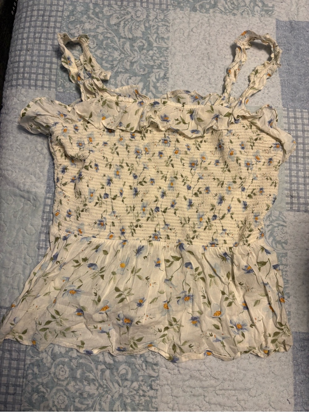Old Navy White Floral Smocked Ruffle Cami